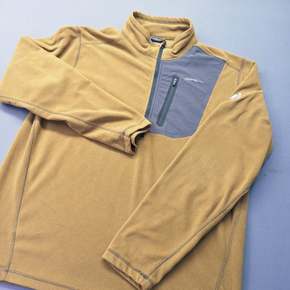 Eddie Bauer First Ascent Mens XL Quarter Zip Fleece Pullover Brown Tan Hiking